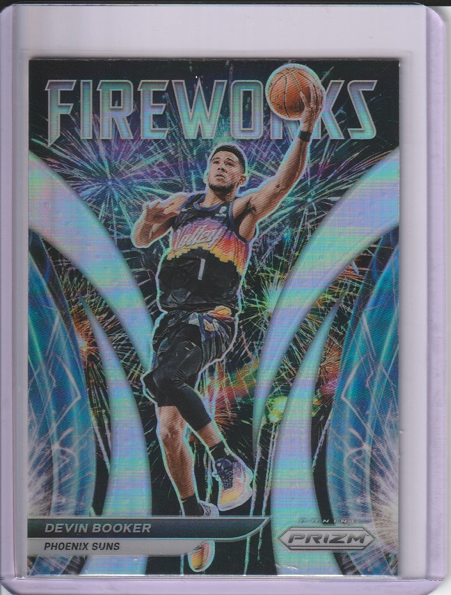 2021-22 Panini Prizm Basketball - Devin Booker 'Fireworks' Silver Prizm Holo