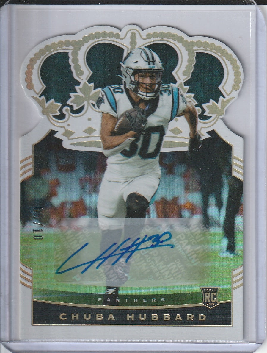 2021 Panini Chronicles Crown Royale Football - Chuba Hubbard Rookie Die Cut Autograph Gold /10 RC