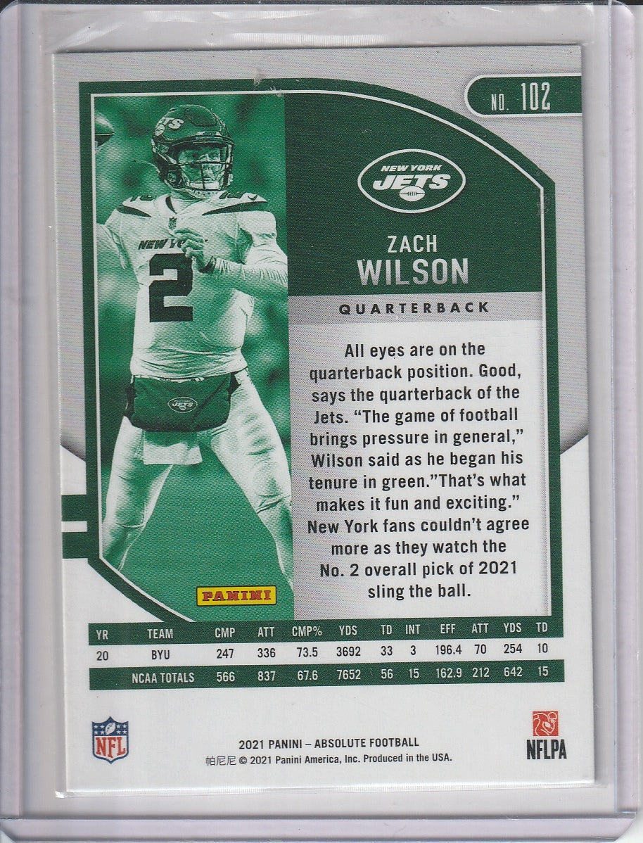2021 Panini Absolute Football - Zach Wilson Rookie RC