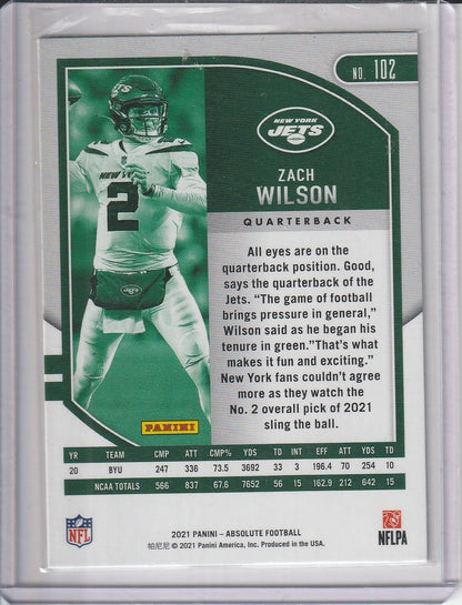 2021 Panini Absolute Football - Zach Wilson Rookie RC