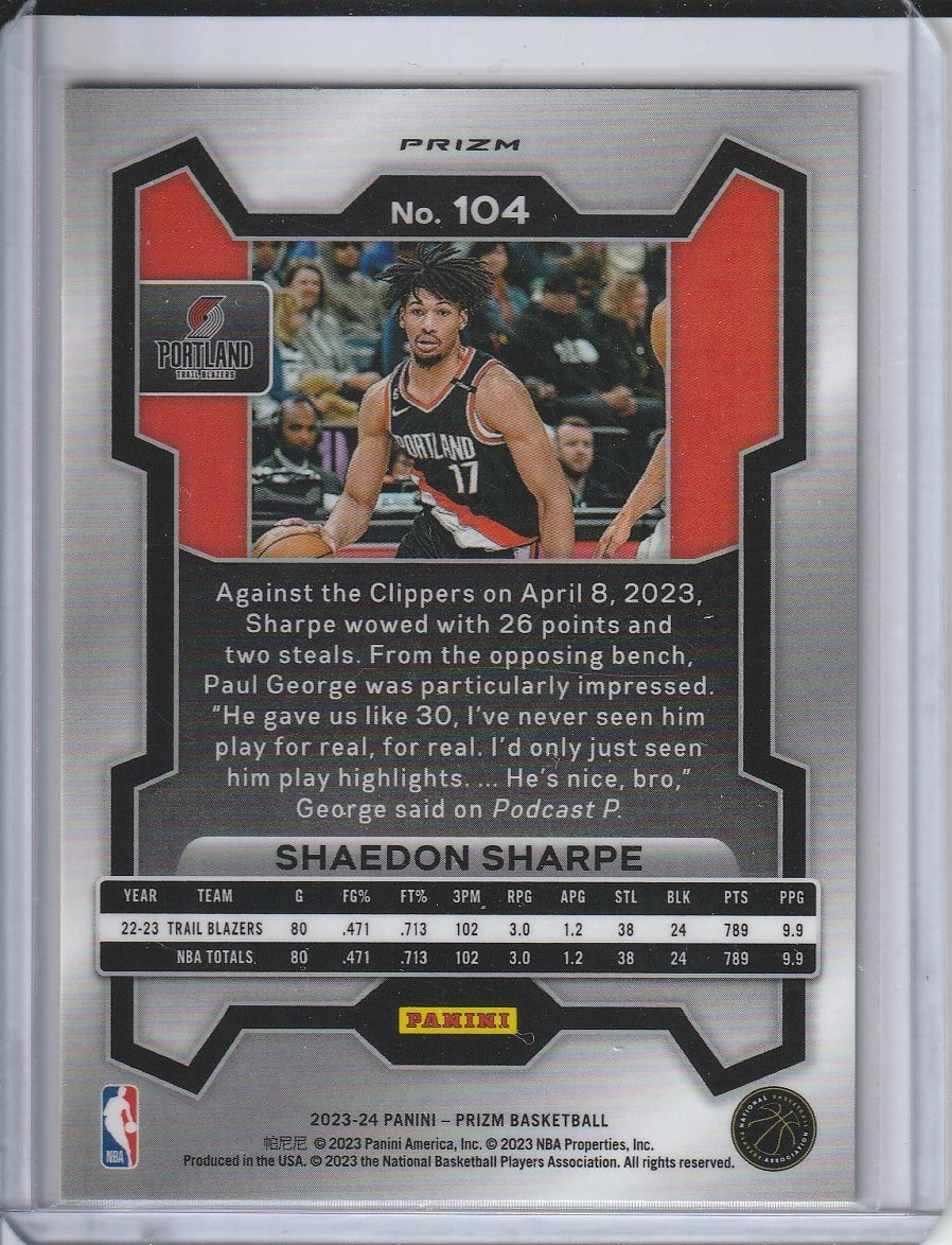 2023-24 Panini Prizm Basketball - Shaedon Sharpe 'Green Prizm'