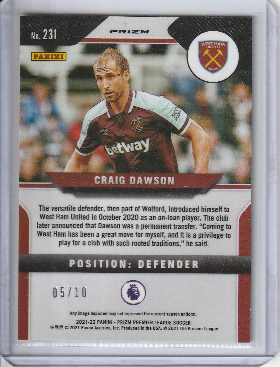 2021-22 Panini Prizm Premier League Soccer = Craig Dawson 'Gold Pulsar' /10