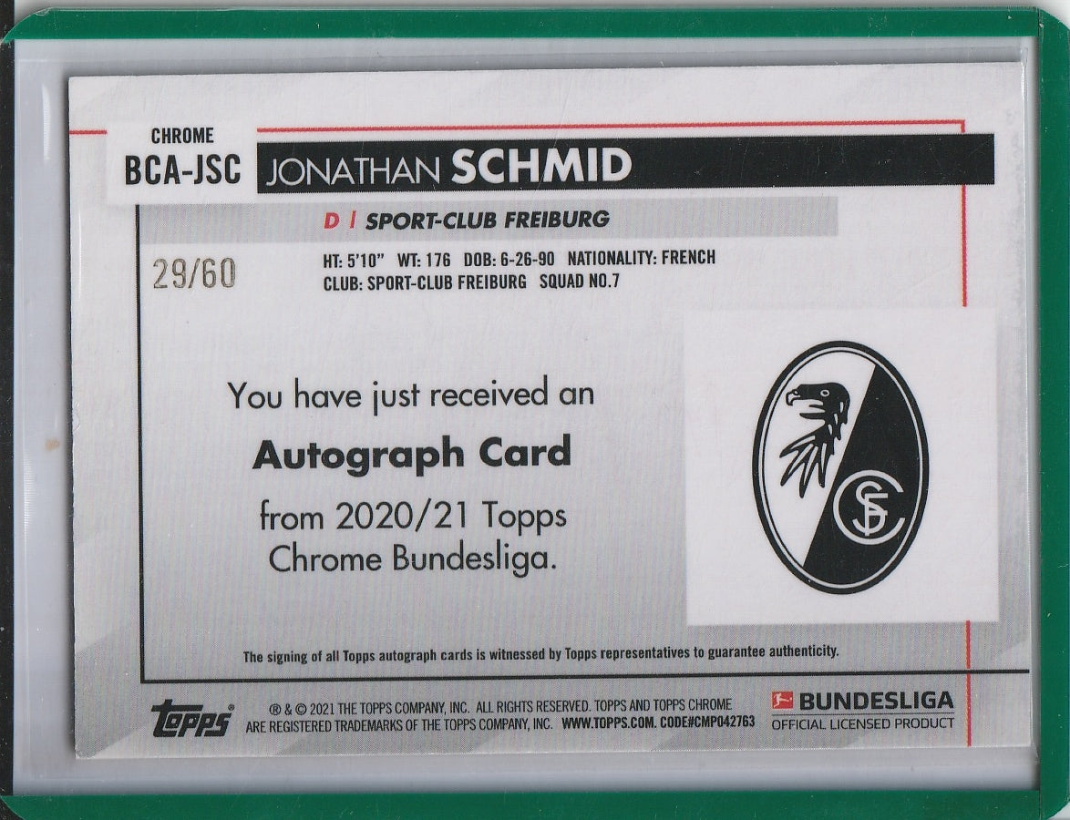 2020-21 Topps Chrome Bundesliga - Jonathan Schmid 'Gold Autograph' /60