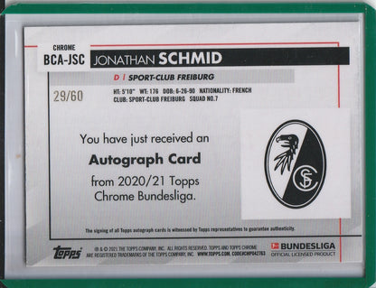 2020-21 Topps Chrome Bundesliga - Jonathan Schmid 'Gold Autograph' /60