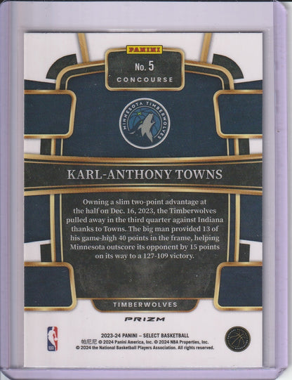 2023-24 Panini Select Basketball - Karl Anthony-Towns 'Silver Prizm' Holo