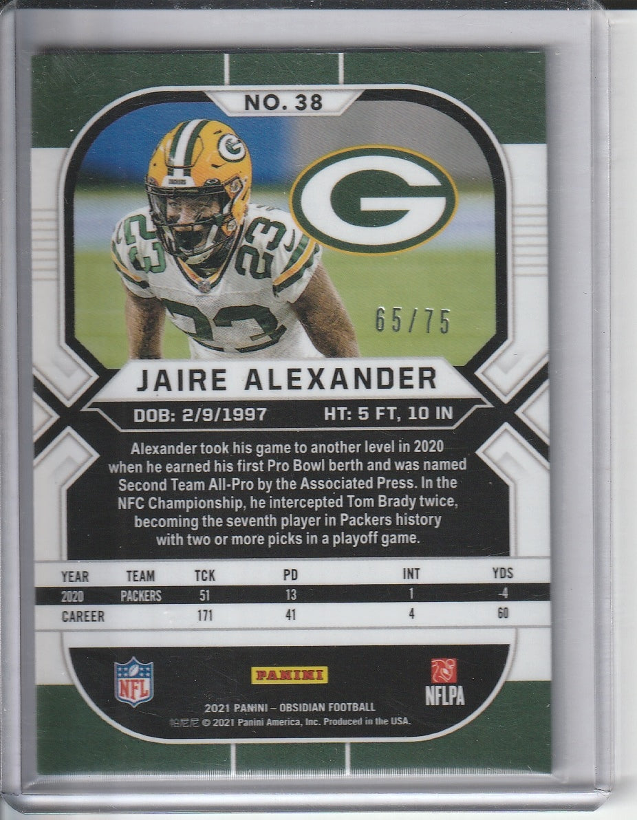 2021 Panini Obsidian Football - Jaire Alexander 'Electric Etch Orange' /75