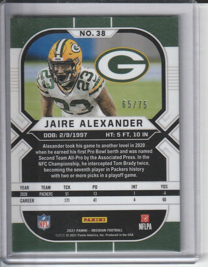 2021 Panini Obsidian Football - Jaire Alexander 'Electric Etch Orange' /75