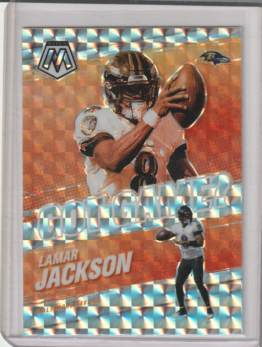 202 Panini Mosaic Football - Lamar Jackson 'Got Game?' Silver Prizm Mosaic