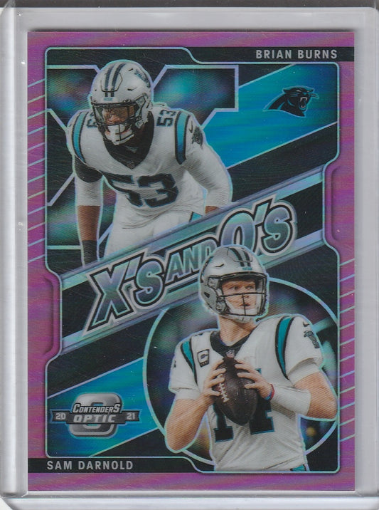 2021 Panini Contenders Optic Football - Sam Darnold / Brian Burns 'X's and O's' Pink Prizm /75