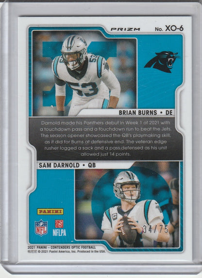2021 Panini Contenders Optic Football - Sam Darnold / Brian Burns 'X's and O's' Pink Prizm /75