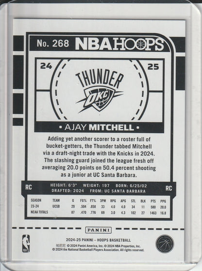 2024-25 Panini Hoops Basketball - Ajay Mitchell 'Purple' RC Rookie