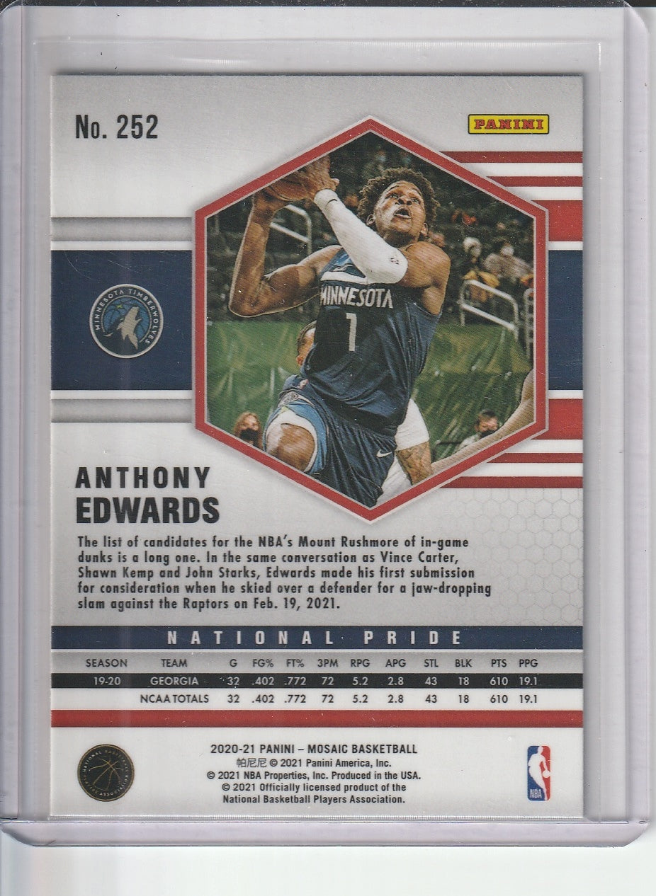 2020-21 Panini Mosaic Basketball - Anthony Edwards 'National Pride' RC Rookie