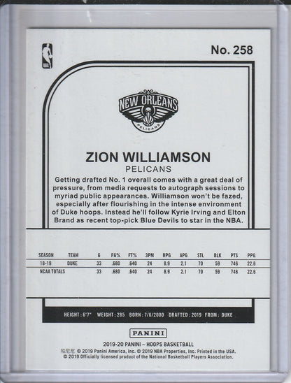 2019-20 Panini Hoops Basketball - Zion Williamson 'Winter' RC Rookie