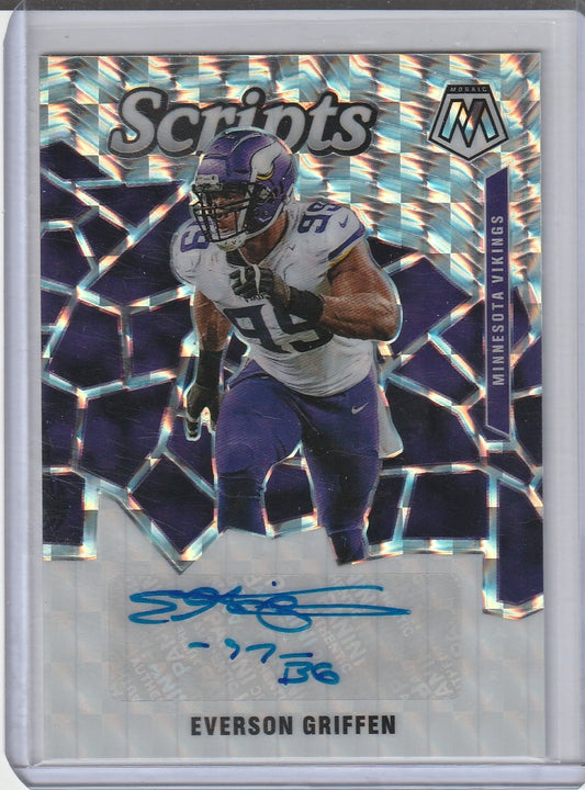 2020 Panini Mosaic Football - Everson Griffen 'Scripts' Prizm Autograph