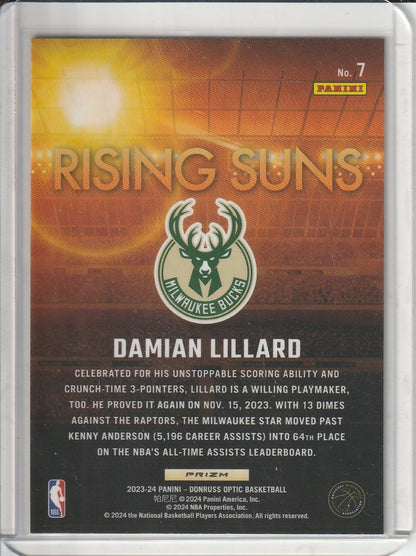 2023-24 Panini Donruss Optic Basketball - Damian Lillard 'Rising Suns' Silver Prizm Holo
