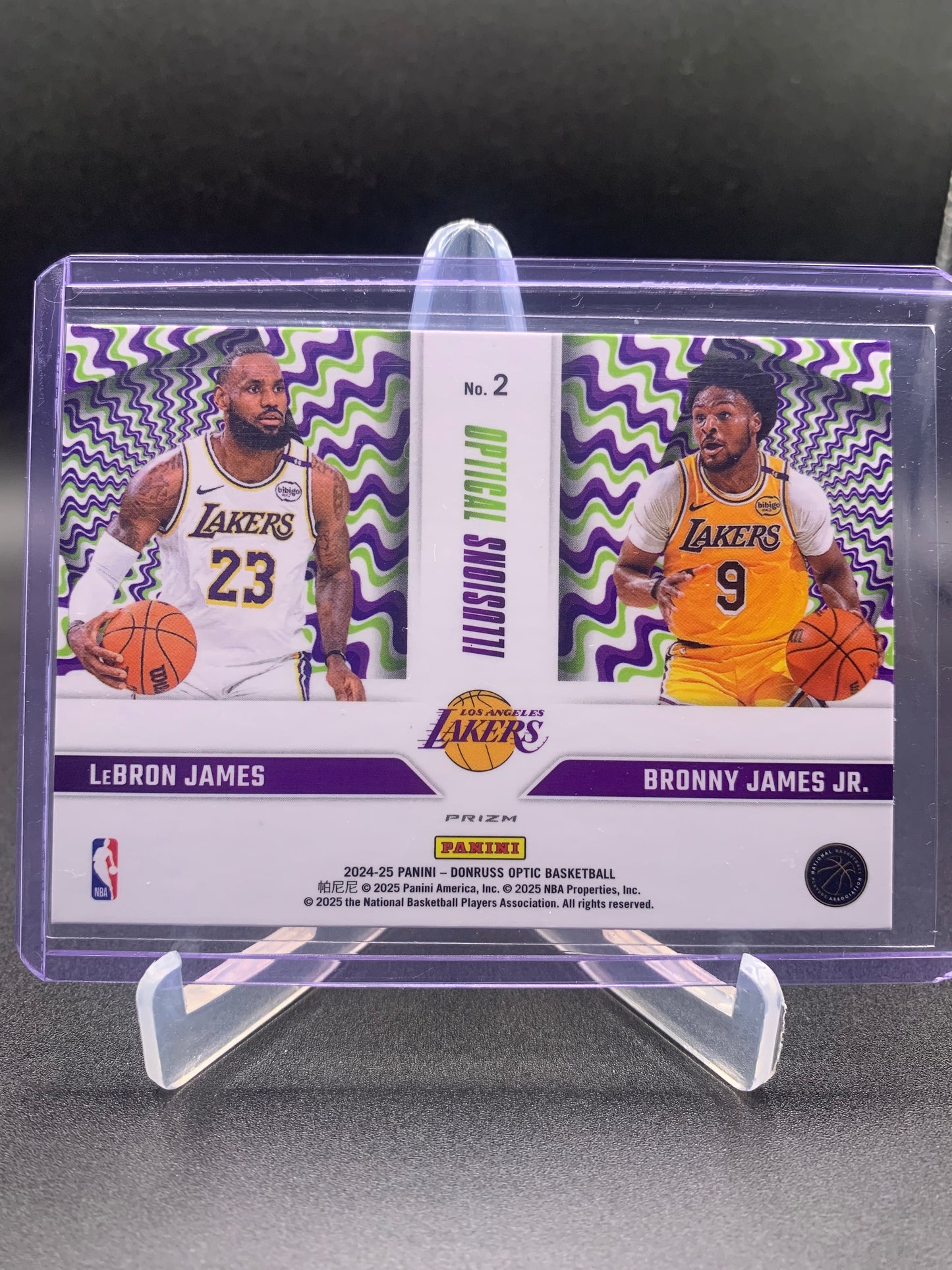 2024-25 Panini Donruss Optic Basketball - LeBron James, Bronny James Jr ‘Optical Illusions’ Silver Prizm Holo