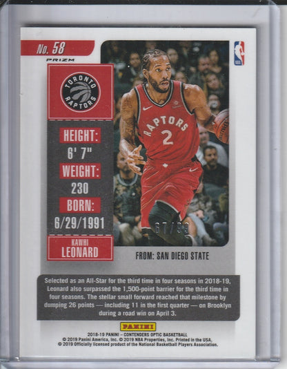 2018-19 Panini Contenders Optic Basketball - Kawhi Leonard 'Blue Prizm' /99