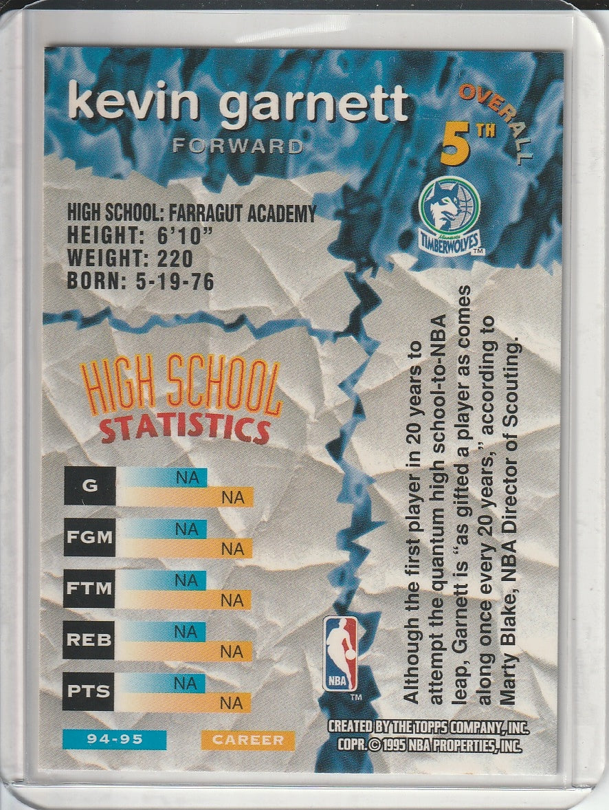 1995-96 Topps Stadium Club - Kevin Garnett 'Draft Pick'