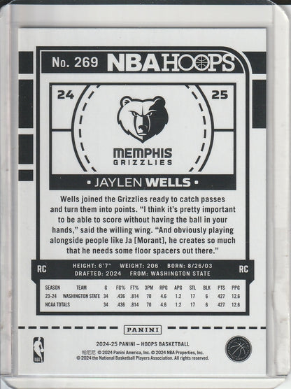 2024-25 Panini Hoops Basketball - Jaylen Wells RC Rookie