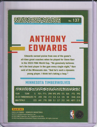 2023-24 Panini Donruss Basketball - Anthony Edwards 'Green Laser'