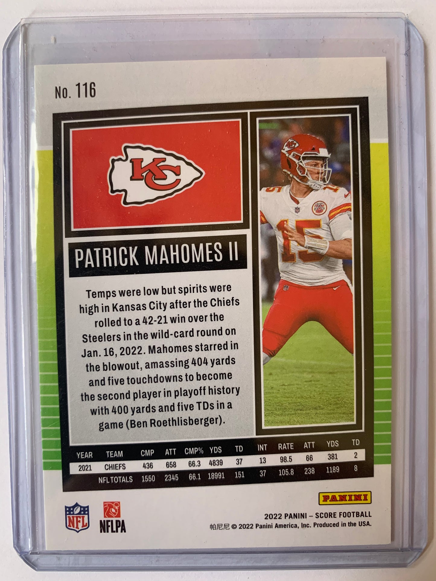 2022 Panini Score Football - Patrick Mahomes II